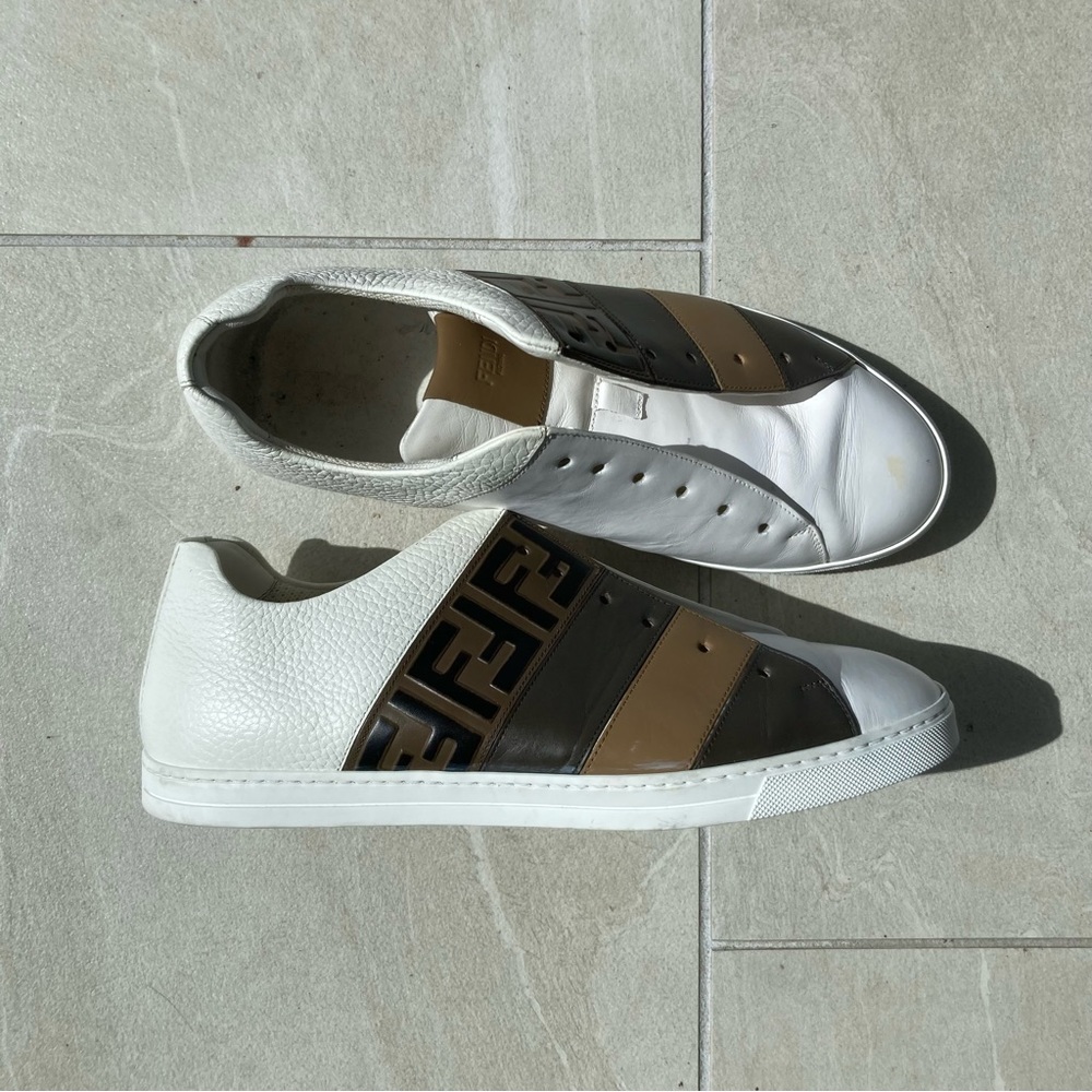 Fendi Leather 'FF Logo Side Striped - White